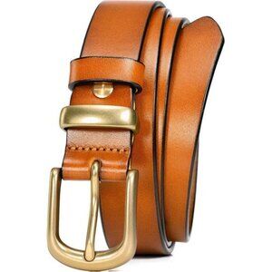 Womens Leather Belt Gold Buckle Real Full Grain Jeans Dress Casual Belt